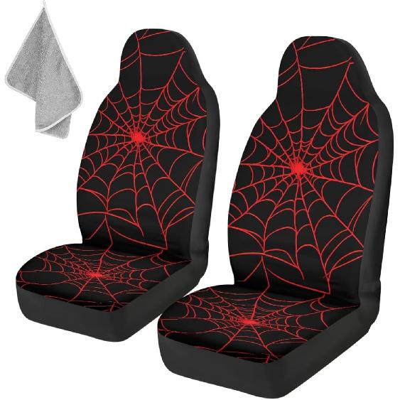 Gothic Skull Car Seat Covers Highback Bucket Seat Cover Universal Front Bucket Seat Cover,2pcs Universal Fit, Halloween Bat Auto Accessories