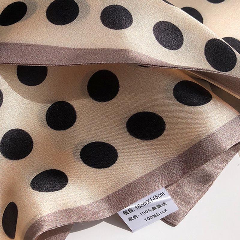 Beige Silk Silk Scarf, Streamer, Foreign Style Spring And Summer Mulberry Silk, Small Long Polka Dot, Small Scarf, Headband.