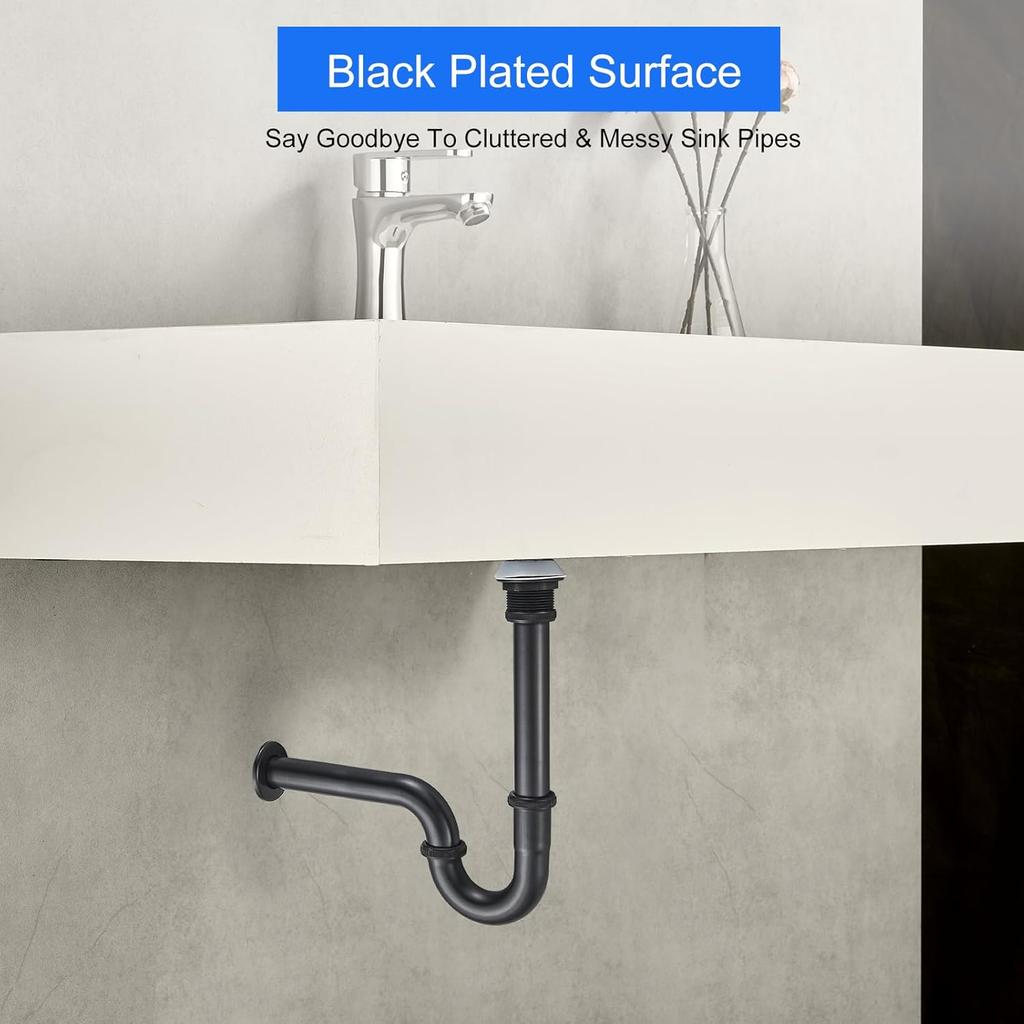 MENATT Stainless Steel P Trap with Bathroom Sink Stopper, 1-1/4 Sink Drain Bottle Trap Set with Overflow - Adjustable Height,Complete Basin Sink