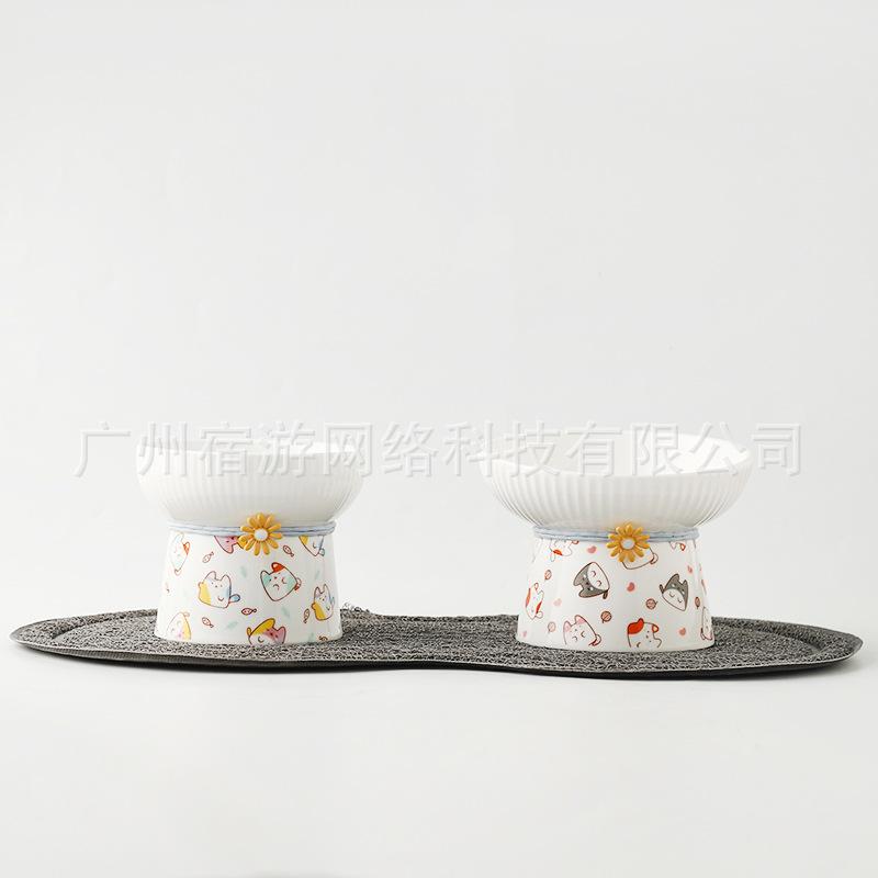 Ceramic Cat Bowl Anti Black Chin Non Spill Water Dish Pet Food Feeder for Cats and Dogs