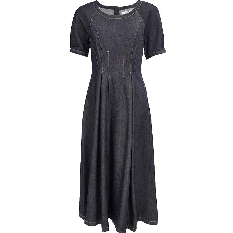 Only 2025 Women's Puff Sleeve Denim A-Line Midi Dress