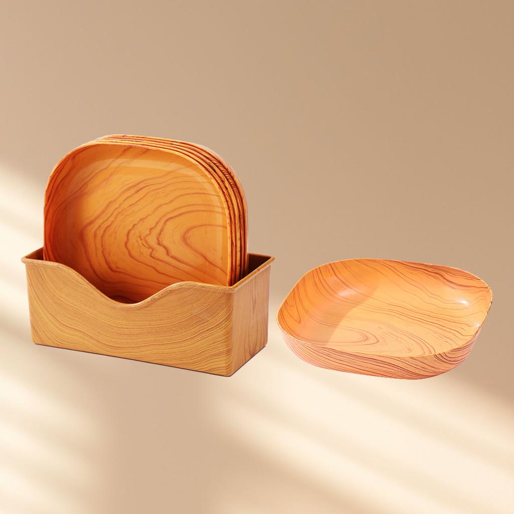 6 Pcs Serving Dish Square Wood Grain Spacious Design Snacks and Desserts Plate with Organizer