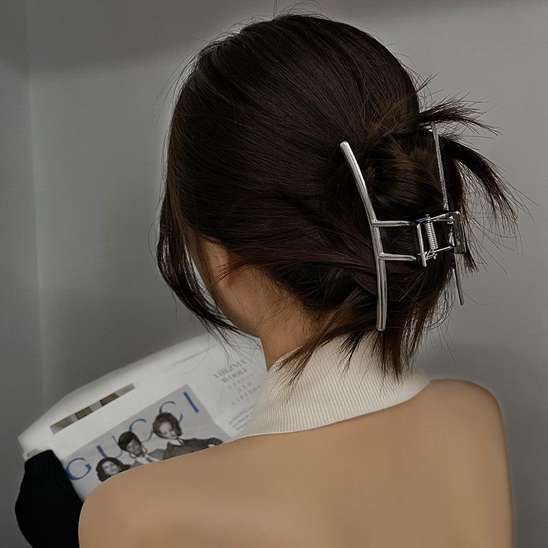 Damen Große Silberne Metall-Haarkralle 1 Stück Elegantes Punk-Stil Kein Haarschaden Haarnadel für Lockiges Glattes Haar Verwendung