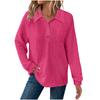 Women's Fashion Long-Sleeve Solid-Color Collared T-Shirt With Button-Up Front And Pocketed Casual Sweatshirt Top