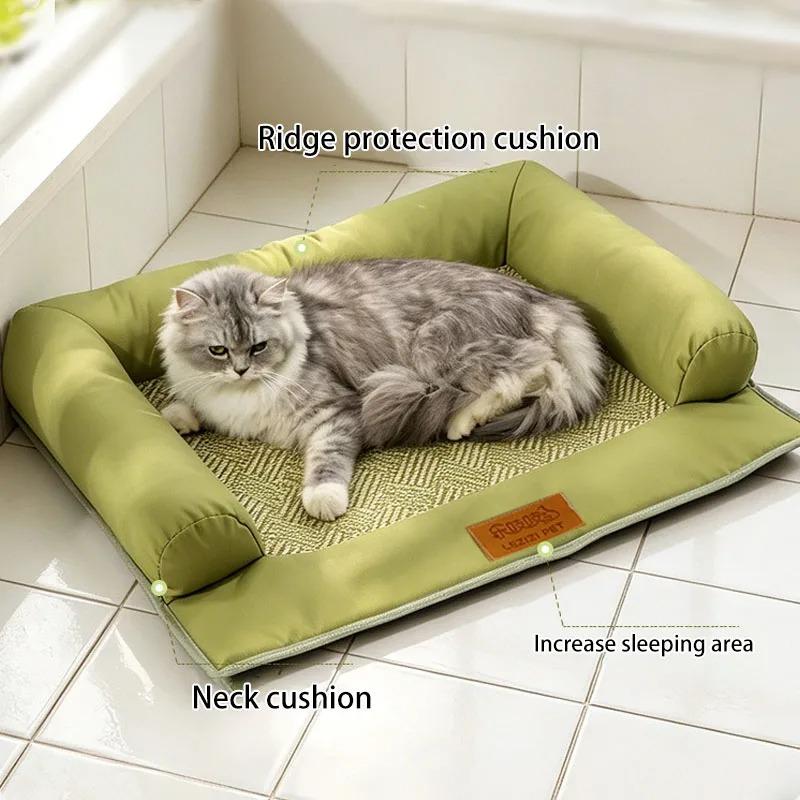 S/M/L/XL Pet Cooling Mat Cat Bed with Ice Sense Rattan Pad Washable Dog Bed Non-slip Bottom Sofa Bed for Indoor Cats Small Dogs