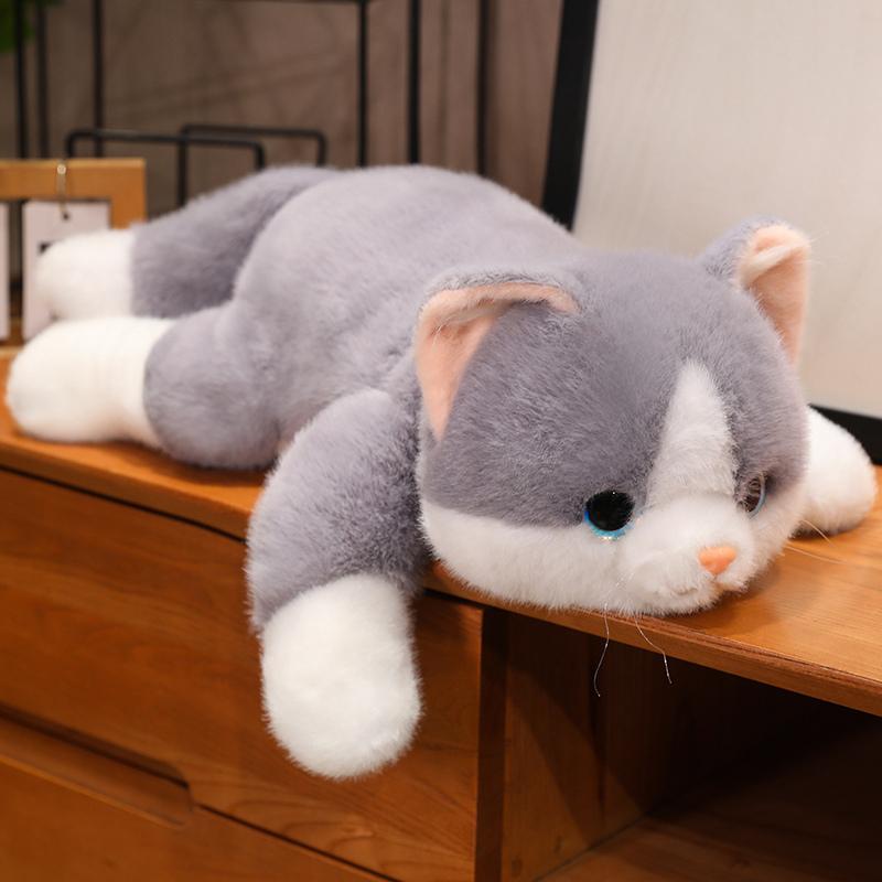 

Realistic Lying Cat Plush Toy Fluffy Soft Stuffed Animal Doll Cute Gift for Birthday Xmas Simulation Pet 30cm серый