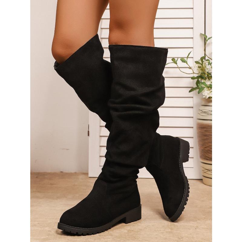 Suede Stacking Boots for Winter 2025 New Plus-size Fleece Low-heeled Sleeves Are No More Than Knee-length Boots for Women