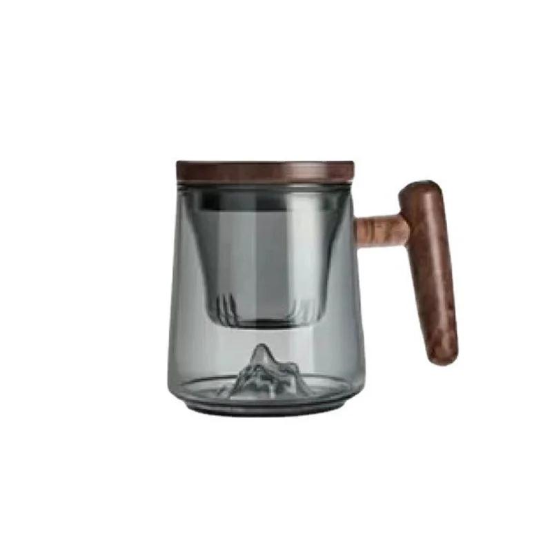 Tea Separation Filtration Glass Tea Cup Wood Handle Coaster Tea Water Separation Container With Infuser Filter Tea Making Cup 350ML