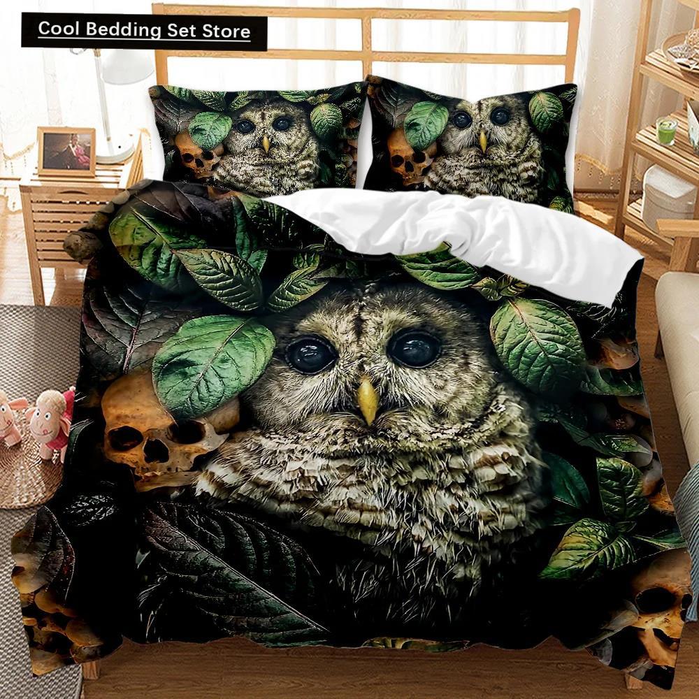 Owl Duvet Cover Set Cute Owl for Kids Boys Girls Cute Animal Bedding Set Bedclothes Double Queen King Size Polyester Qulit Cover
