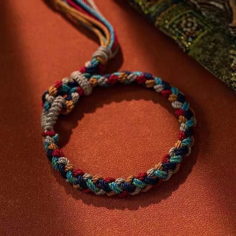 Hand-Woven Tibetan Cotton Bracelet - Colorful Ethnic and New Chinese Style Accessory.