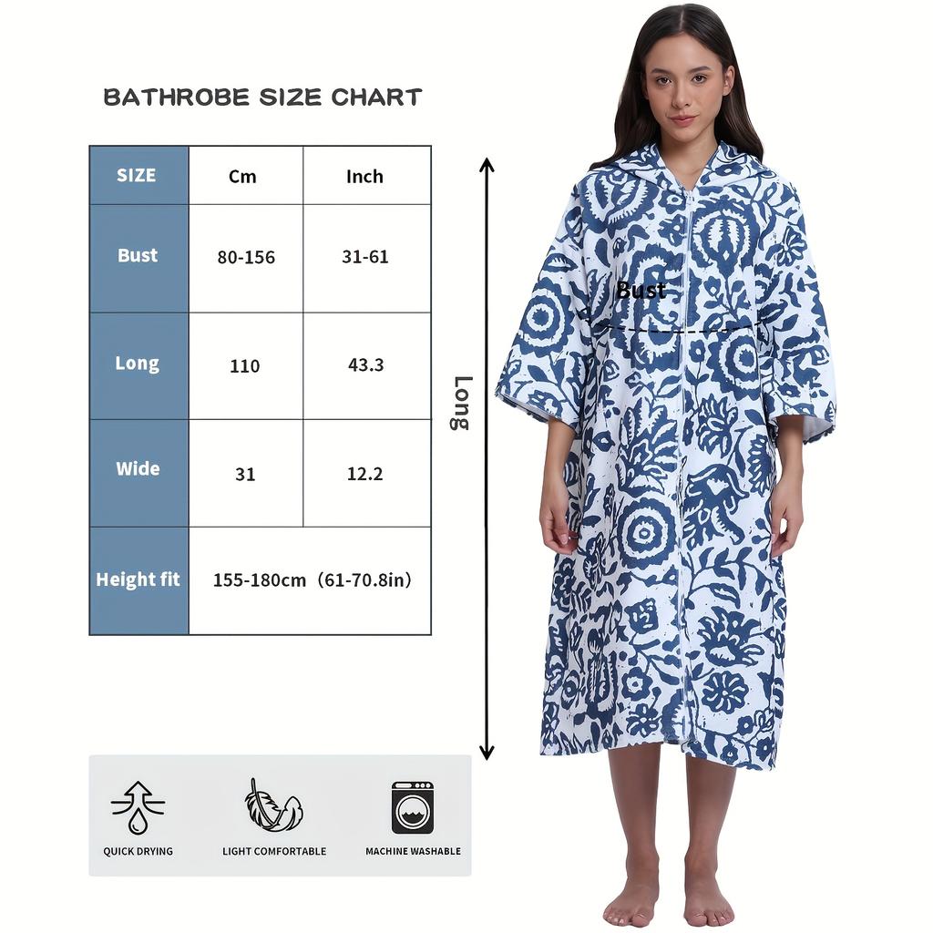 Erwachsenen Badeponcho mit Kapuze, Schwimm- und Strandtuch, Mit Reißverschluss, Geeignet für Schwimmen und Strandurlaube