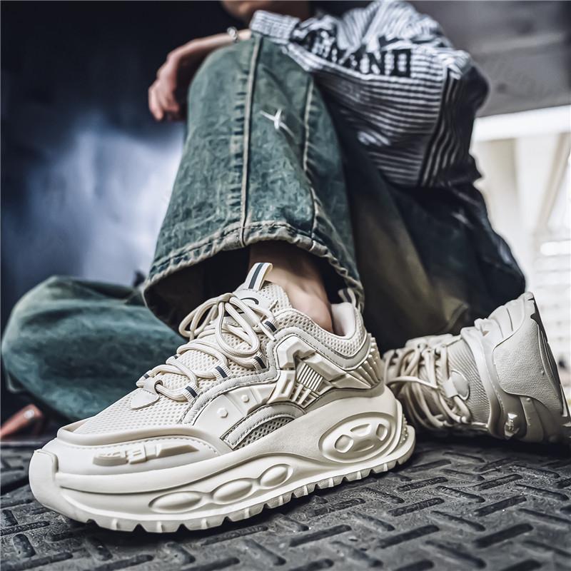 Fashion 2025 Men's Casual Fashionable Breathable Mesh Thick Soled Running Shoes Low Cut Lace Up Sports Height Increasing Chunky Sneakers