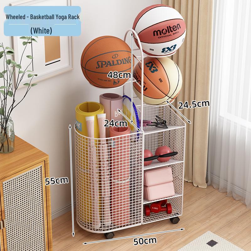 Estante de Chão para Armazenamento de Basquete e Prateleira de Brinquedos para Equipamentos Esportivos e Tapetes de Yoga
