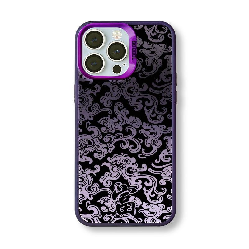 Dragon Pattern Rich Character Is Suitable for Apple 16 Mobile Phone Case Iphone15plus New 14promax Premium 13 Color Silver Case