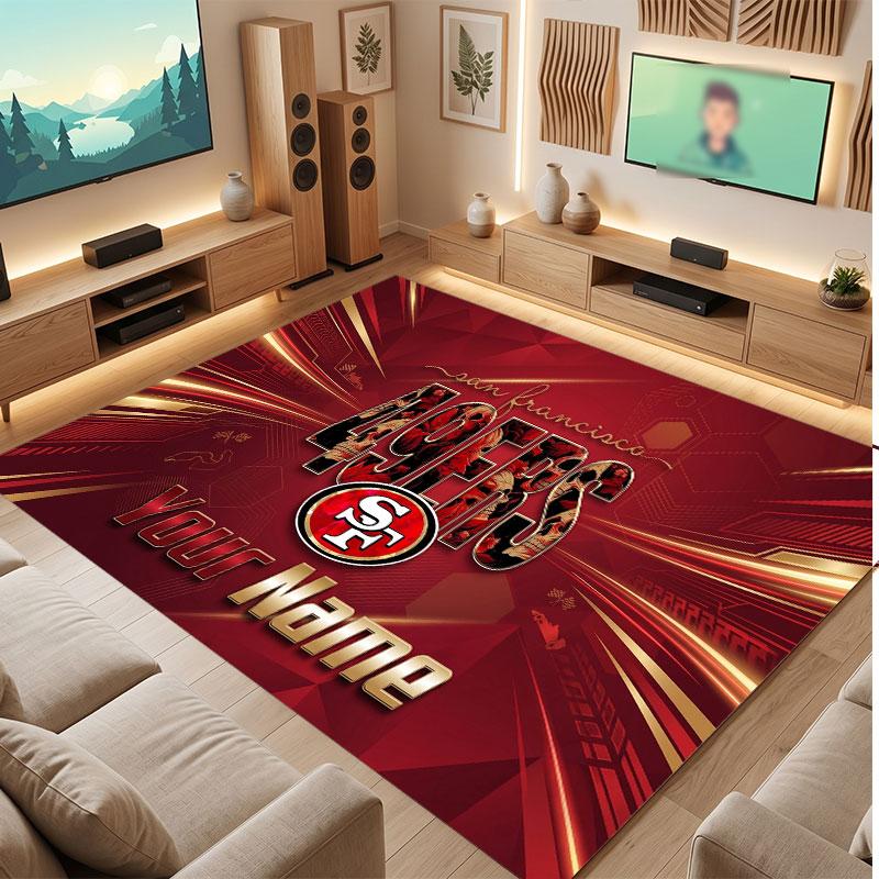 San Francisco 49ers Personalisierter Kristall-Samt-Teppich, Benutzerdefinierter Namens-Text Weicher Anti-Rutsch-Teppich für Wohnzimmer Schlafzimmer