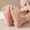 1 Pair Women Coral Fleece Toe Socks Autumn Winter Fuzzy Thick Warm Thermal Mid-calf Socks Soft Fluffy Home Sleeping Slipper Floor Socks