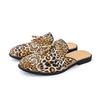 Fashion Men's Big Size Leopard Print Slip-On Mules Summer Leather Slippers Comfortable Casual House Shoes Breathable Open Toe Sandals