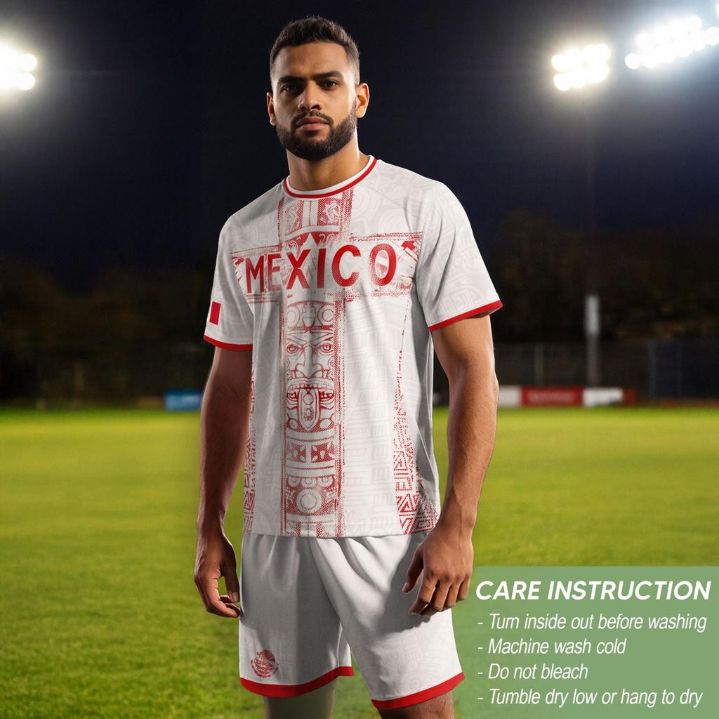 Men's Classic Crew Neck Short Sleeve Soccer Jersey Mexico Inspired Geometric Print Athletic Fit Tee Shirt Mexico Sizing