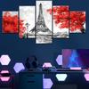 5 Pieces Canvas Wall Arts Poster Painting Eiffel Tower With Red Trees In Autumn Wallpaper Home Decor Picture Printing Mural
