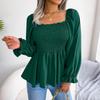 Women's Casual Fashion Solid Color Ruffled Square Collar Long Sleeve Chiffon Shirt