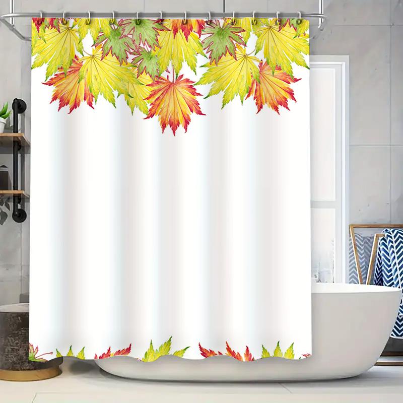 

Luxury Autumn Maple Shower Curtain Set White Bath Decor with Red Yellow Leaves Pattern Watercolor Art for Bathroom Windows Size: 90x180cm