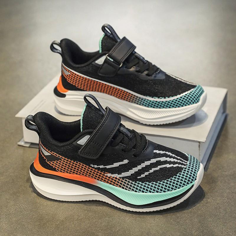 Boys Lightweight Breathable Mesh Running Shoes With Velcro Daily Casual Wear Outdoor Activities