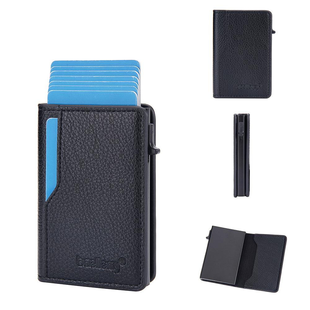 Men's card bag, new lychee pattern hot-selling RFID side push card minimalist card clip for men