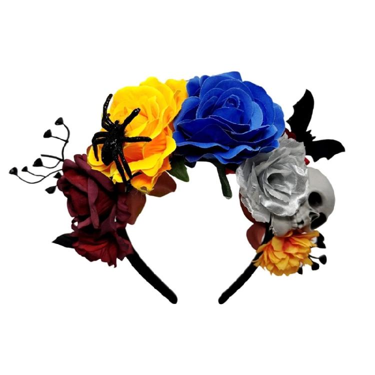 Fabric Rose Skull Hairhoop Hair Ornament Dark Series Hairband For Roleplay Event And Halloween Seasonal Celebration