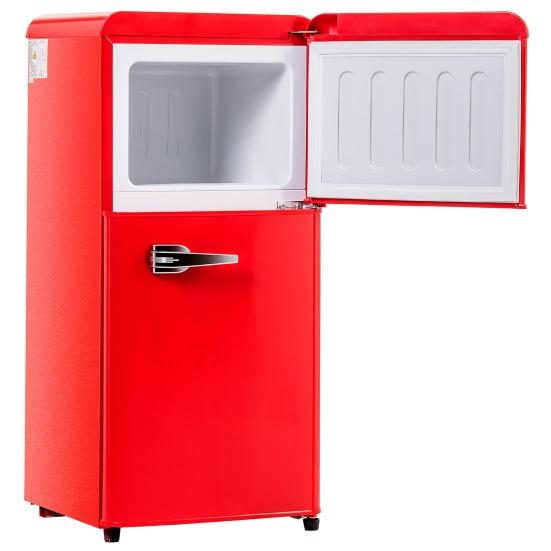 Lodówka 60L Retro 7 Ustawień Temperatury Światło LED Strefa Podwójna Mini Lodówka Domowa Zamrażarka 22L Objętość 102 kWh/Rok -27-13 Stopni Celsjusza