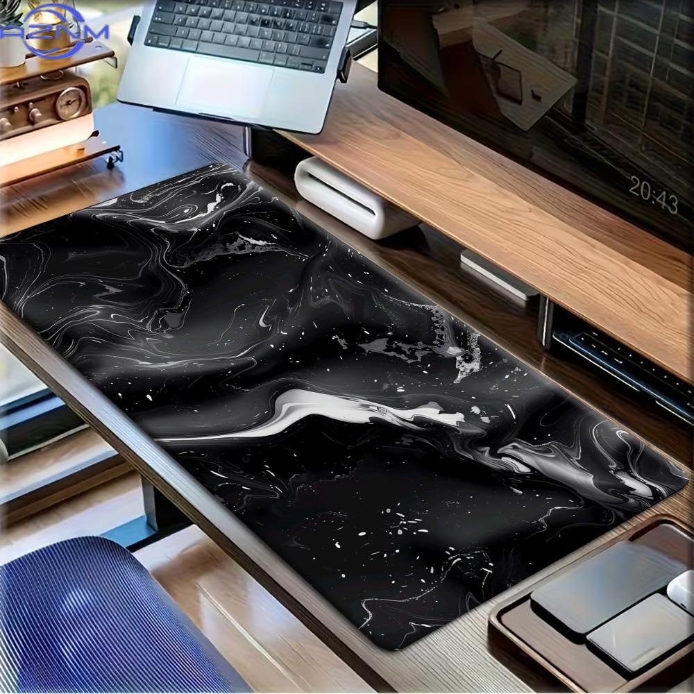 Large Gaming Mousepad Desk Mat Keyboard Pad Black White Liquid Marble Swirl Abstract Texture Non Slip Rubber Extended Pc Laptop