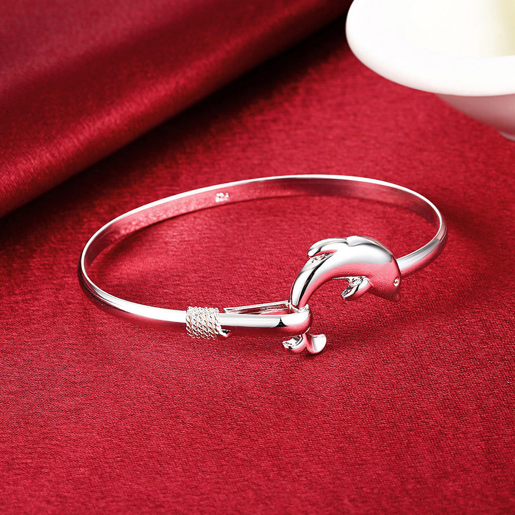 Hot 925 Sterling Silver Bracelets for Women fine cute dolphin bangle adjustable Jewelry Fashion Party Gifts Girl student