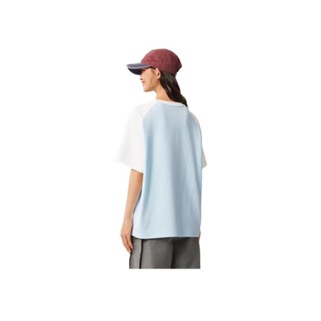 Li Ning Sports Trend Series Moisture Wicking Loose Short Sleeve T-Shirt Women Tops Light-Sky-Blue Cream AHSV194-3