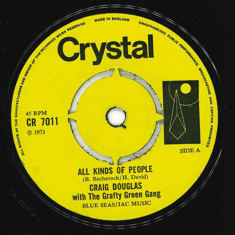 

7inch Record CRAIG DOUGLAS - All Kinds Of People CR7011 Crystal 1971 UK Pop Used