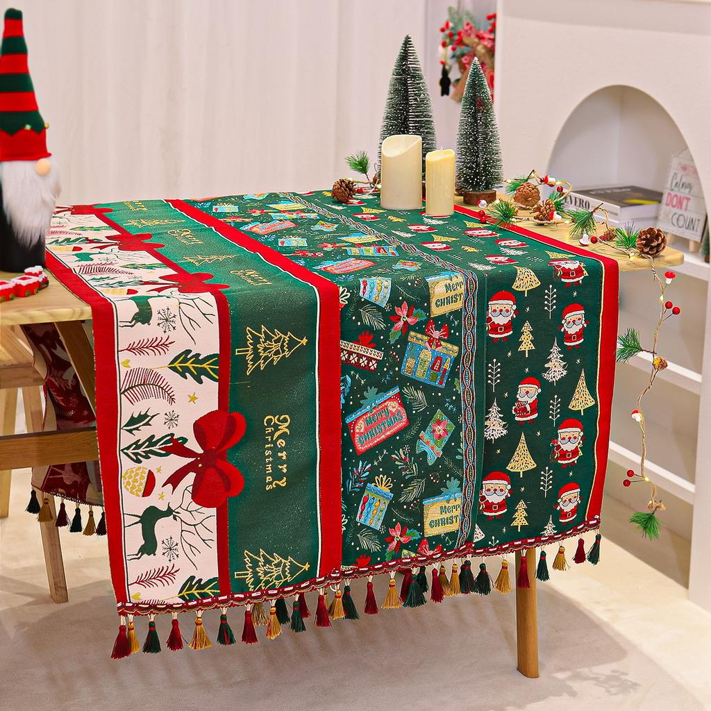 Christmas Decoration Chenille Jacquard Table Runner Printed Table Decoration Santa Claus Printed Table Mat