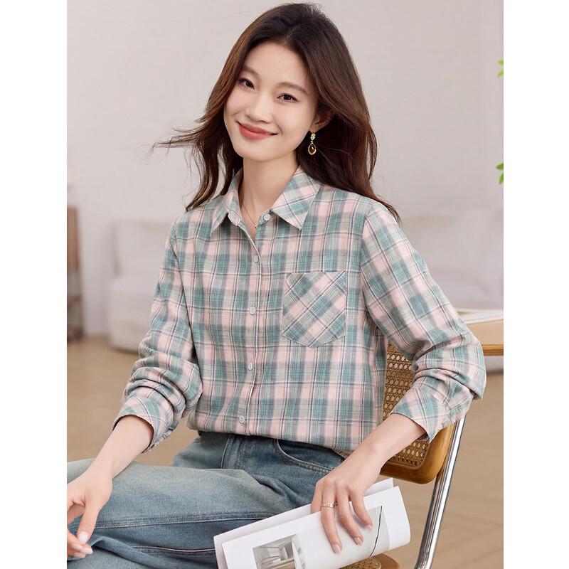 

Ou Di Fu Women s Plaid Long-Sleeve Shirt 2XL