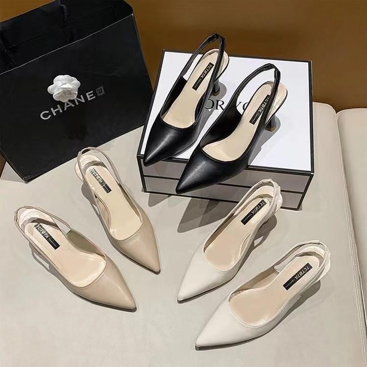 Elegant Pointed Toe High Heels With Clear Back And Mid Heel For Summer Wear