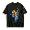 Melting Rubik's Cube Print Trendy Casual Short Sleeve T-Shirt Pure Cotton T-shirt