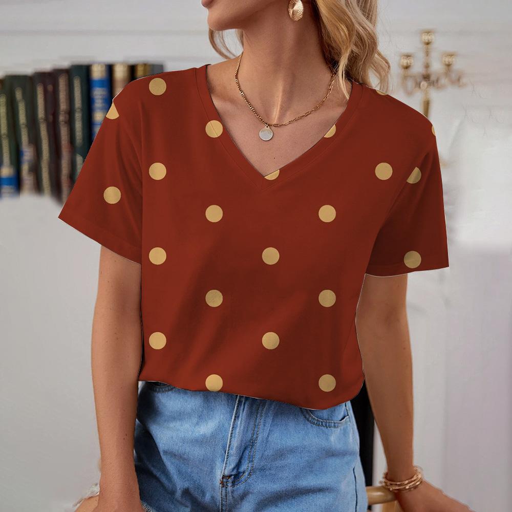 Modisches und einfaches, übergroßes, bequemes T-Shirt-Design für den Sommer, inspiriert vom geometrischen Muster, bedrucktes Damen-Oberteil mit V-Ausschnitt