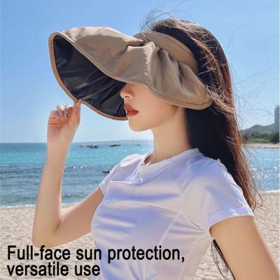 Women Sun Hat Empty Top Design Adjustable Fit Outdoor Wide Brim Sun Protection Hat Portable Roll-Up Hiking Hat