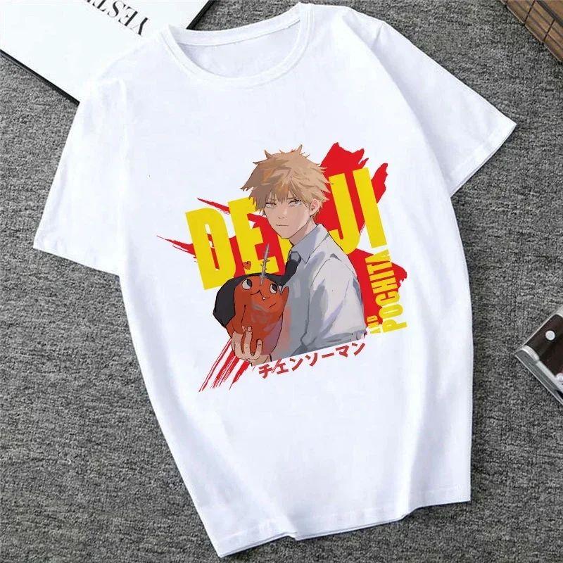Harajuku Tops Anime Tshirt Unisex Chainsaw Men T Shirt Women Funny Cartoon Pochita Makima T-shirt Graphic Tees Tops Female 90