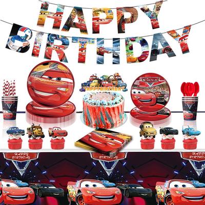 Cars McQueen Party Tableware Set: Plates, Cups, Napkins & Tablecloth