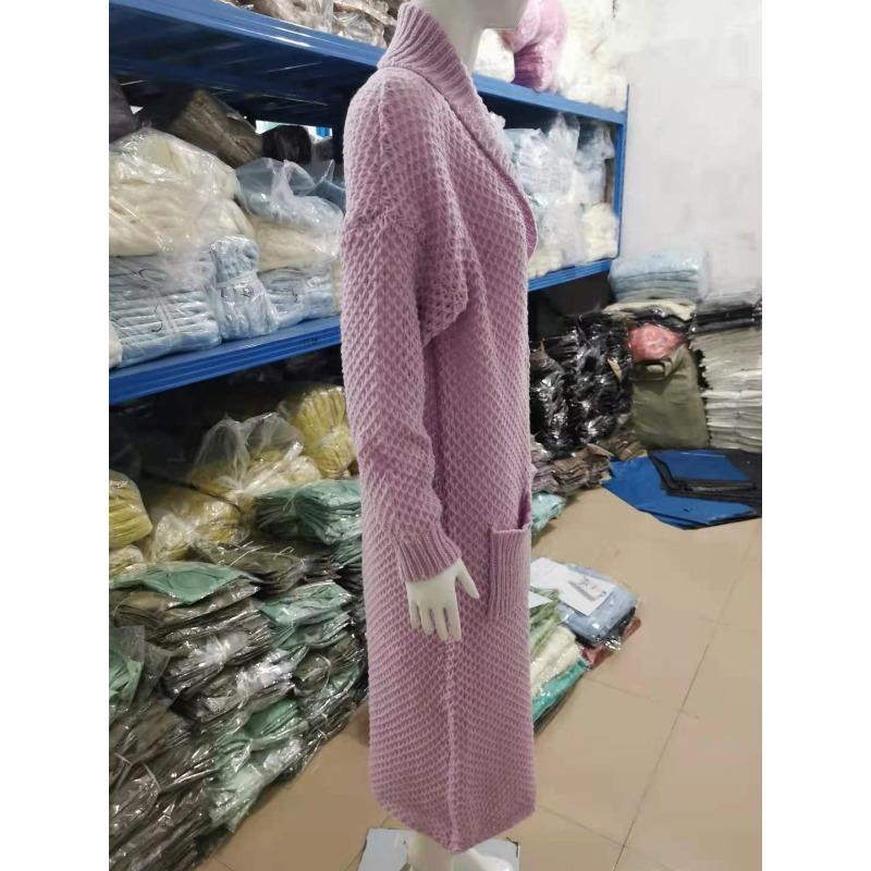 Winter European and American Collar Knitted Cardigan Collage Solid Color Long Style Plus Size Women's Knitted Sweater Sweater