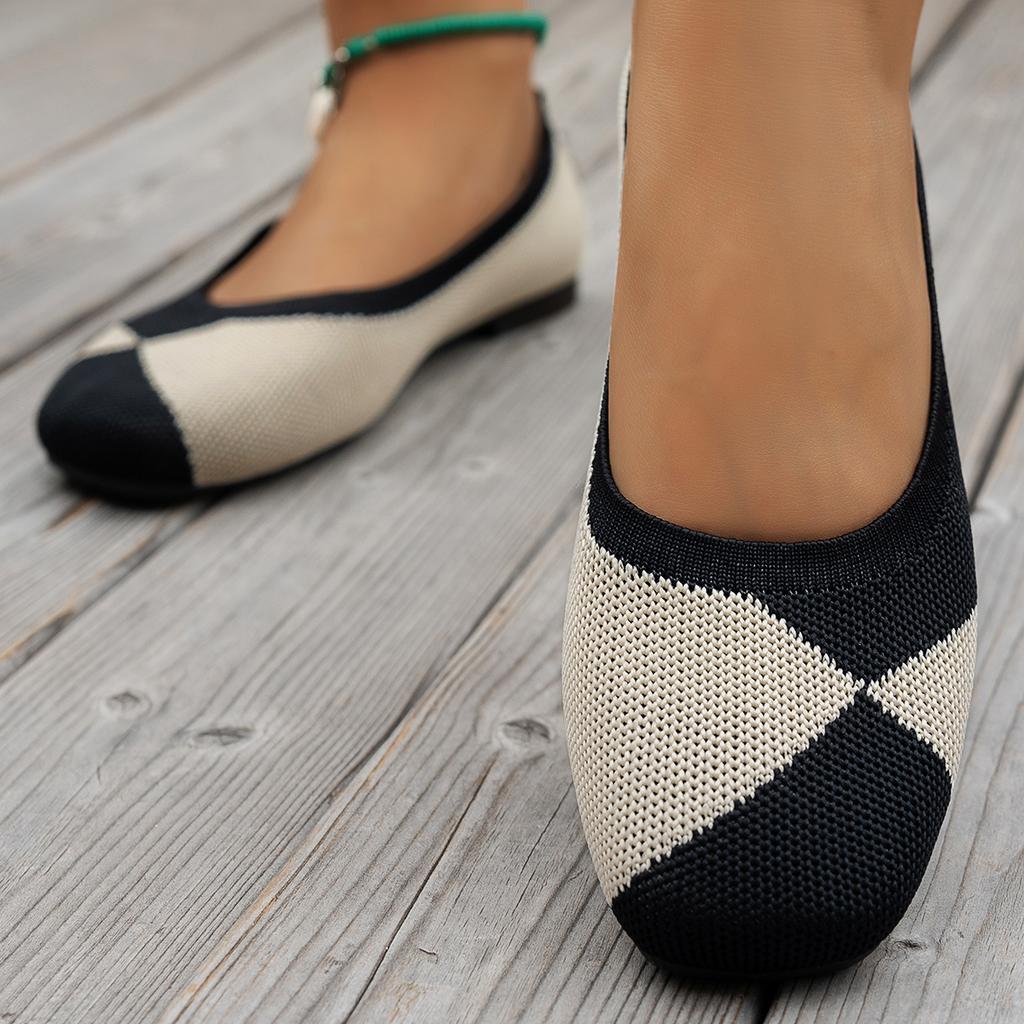 Spring and Autumn Flat Shoes Fashion Leisure Women's Flat Shoes Square Toe Knitting Elastic Comfortable Boutique Shoes Loafers