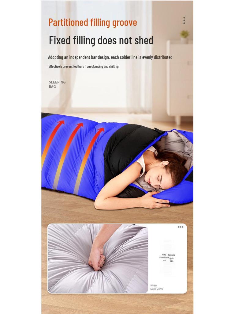White Duck Down Zero Degree Sleeping Bag for Winter, Outdoor, and Indoor Use