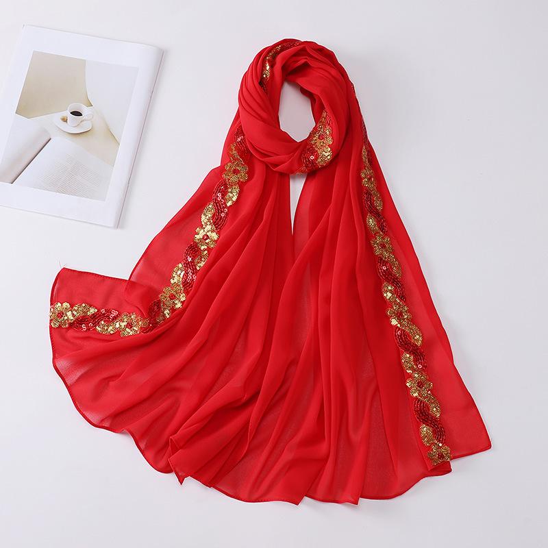 Chiffon Hijab Scarf Turban For Muslim Women Fashion Headscarf Shawls Sequins Scarf Headwraps Veil Islamic Headband Ramadan Voile