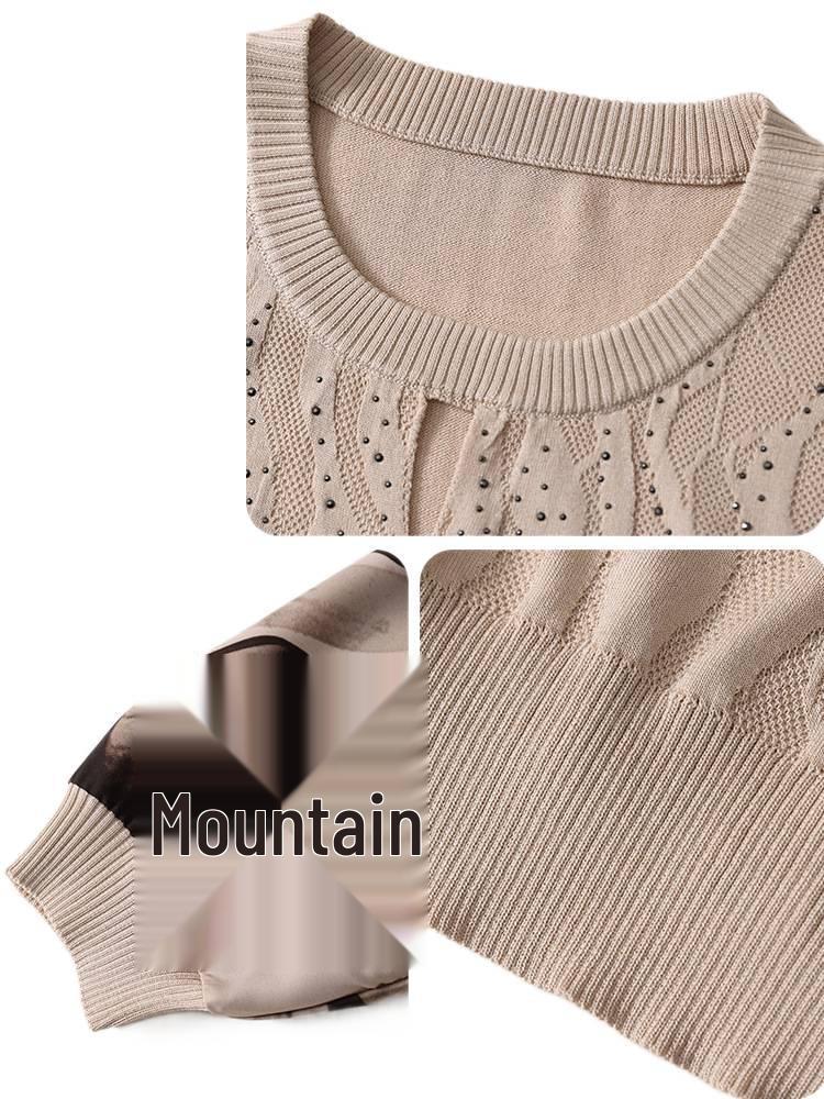 2025 Herbst-Strickoberteil für Mama - Modisches leichtes T-Shirt für Frauen mittleren Alters