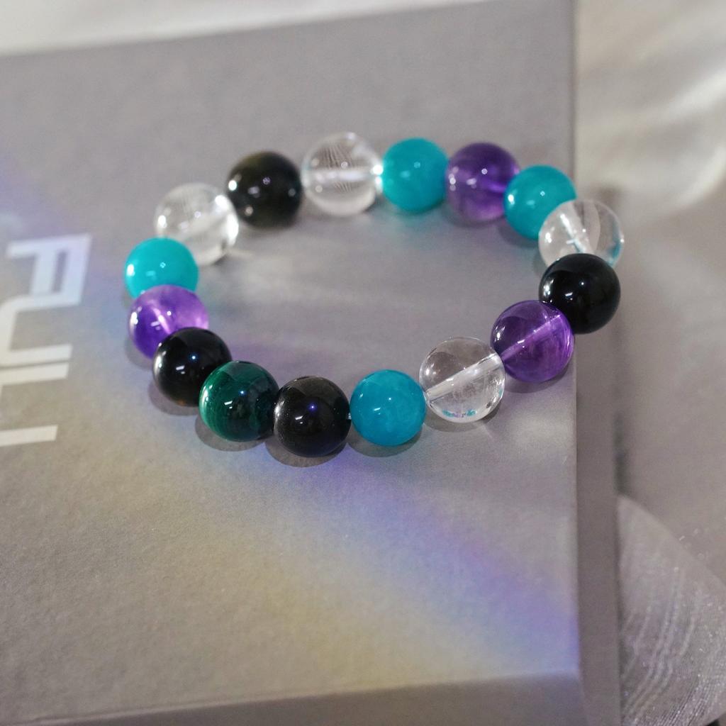 High Quality Natural Amethyst White Crystal Malachite Amazonite Bracelet