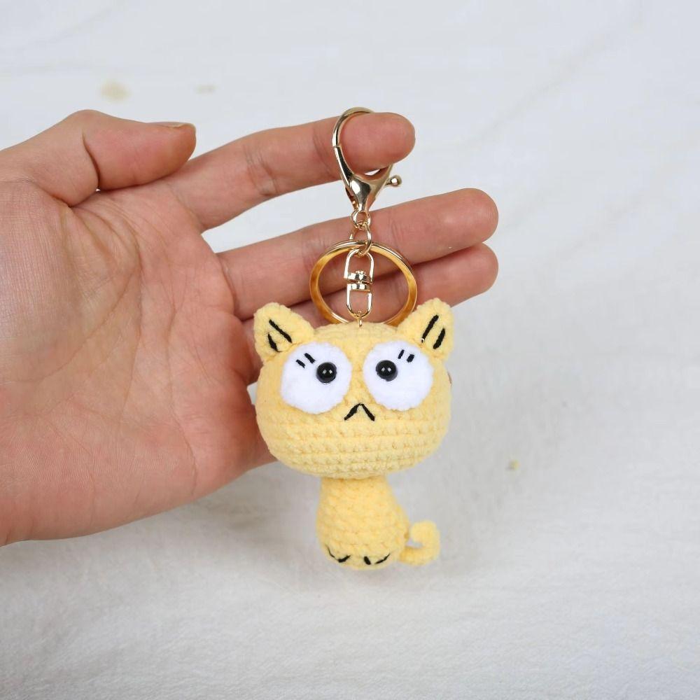 Cartoon Black Kitten Keyrings Handmaking Knitted Key Ring Cat Crochet Keyrings Friends Gift