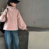 Girls' 2025 Korean Style Fuzzy Hooded Sweater - Autumn/Winter Warm, Loose Pullover