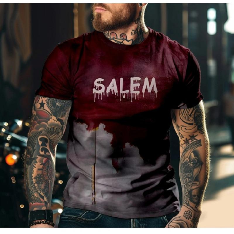 Horror T-Shirt For Men 3D Blood Print Men T-shirt Summer Short Sleeved Tee Male Pullover Tops Casual Spoof Clothing